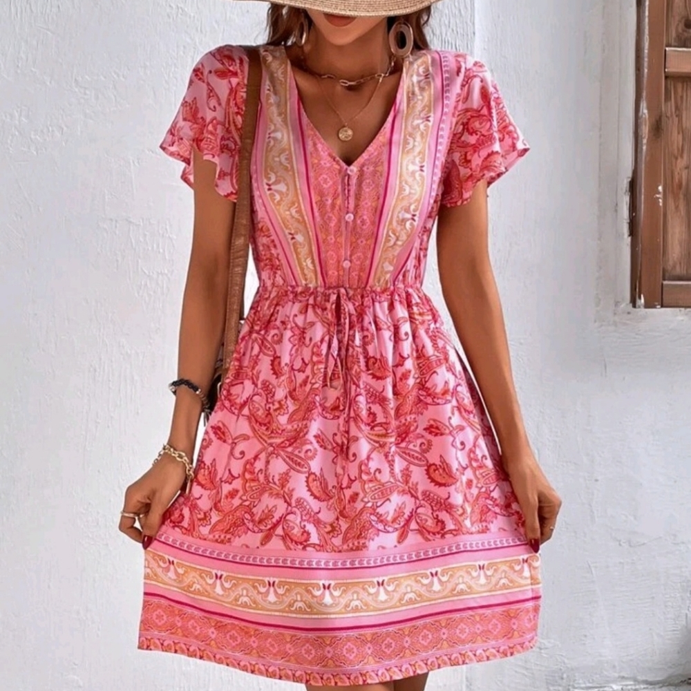 Women's pink boho dress